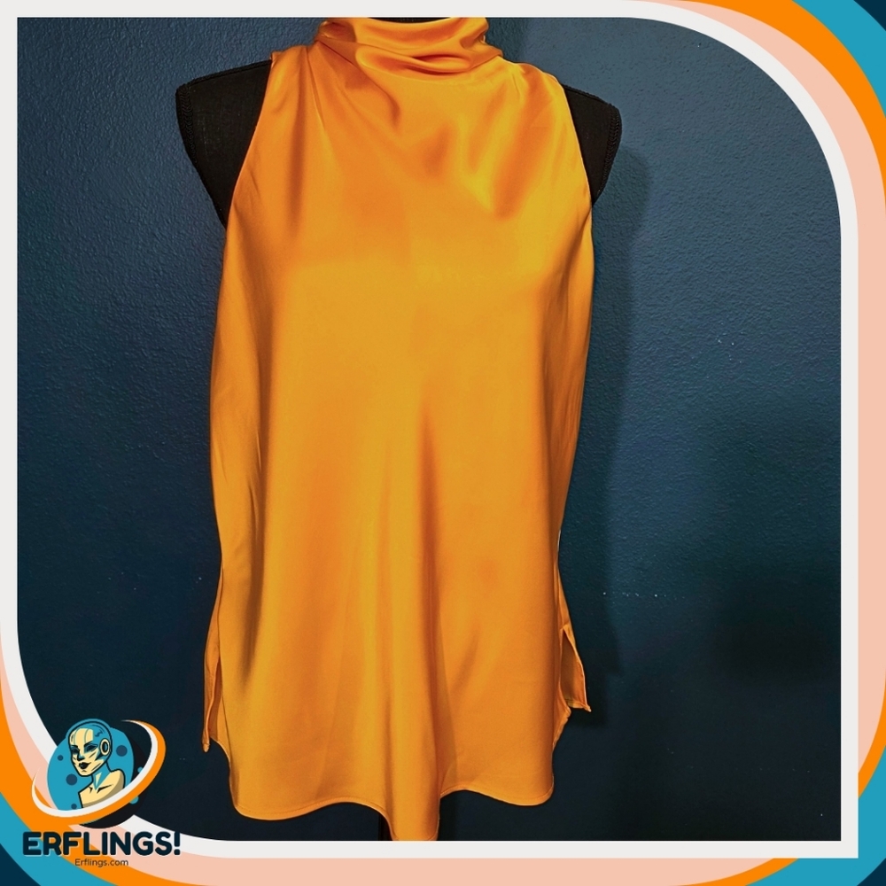 Large Rachel Zoe yellow sleevless Turleneck Satin Blouse